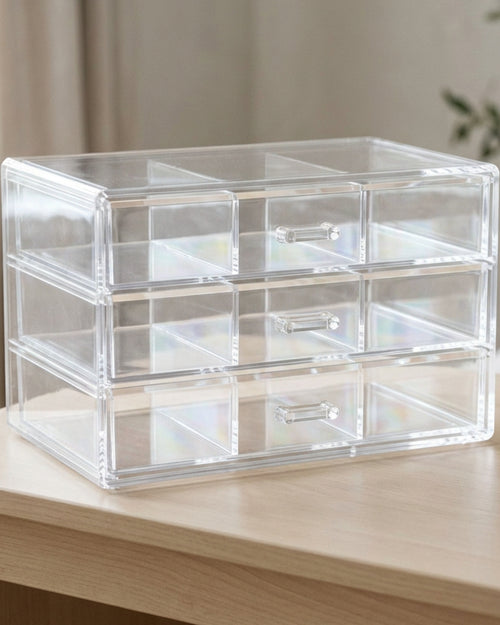 Bleod Clear Acrylic Cosmetic Organizer 24 cm Three Drawers - Lifestyle view